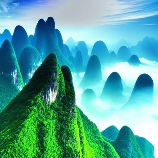 Magical Yangshuo Landscape in Nature Punk Style