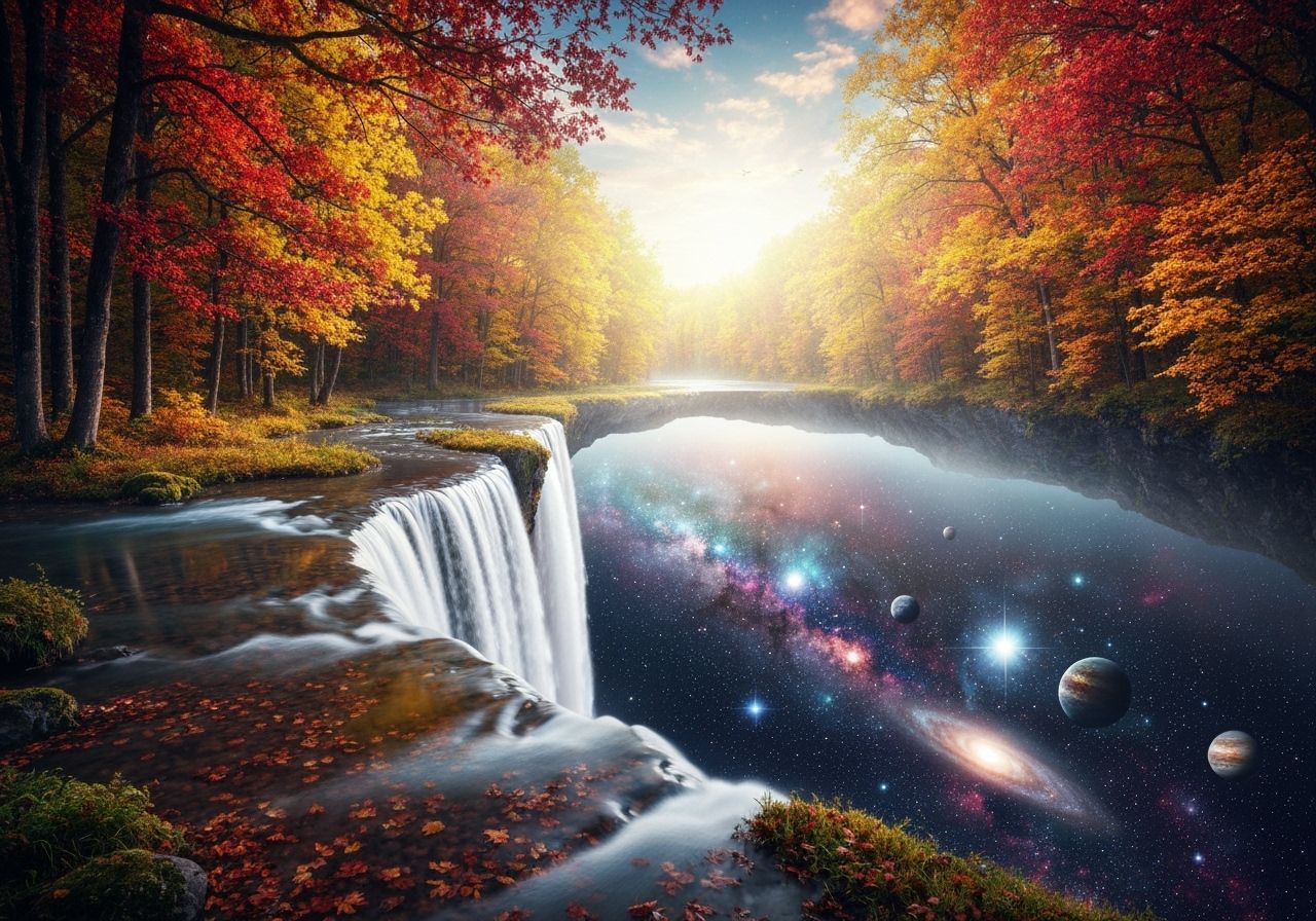 Waterfall From Flat Earth Edge Into Cosmic Universe