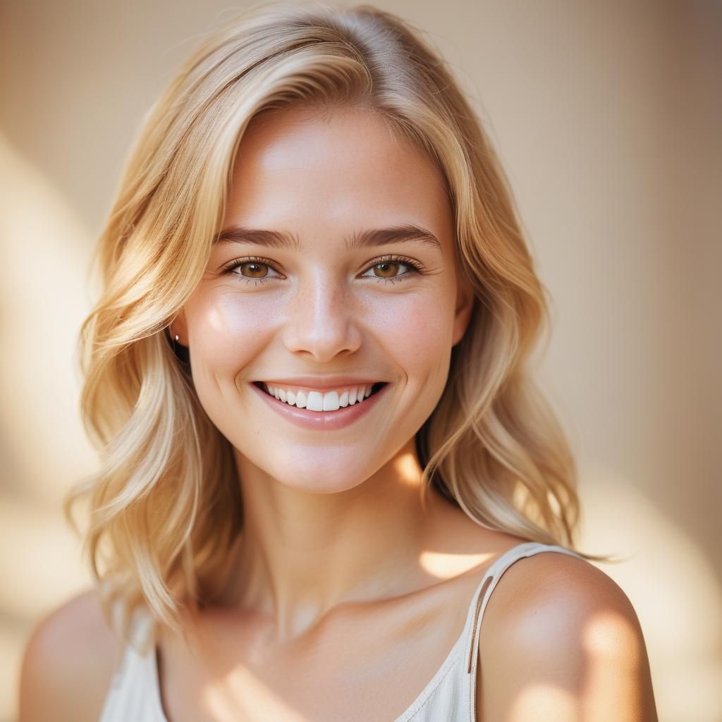 Sunlit Portrait of Smiling Woman in Soft Focus
