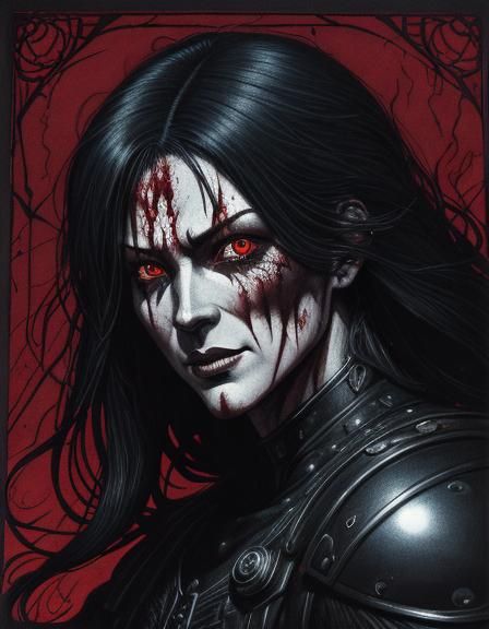 Dark manga illustration by Katsuya Terada. Close-up. A chibi...