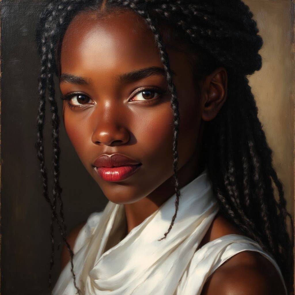 Elegant African Goddess Portrait in Luminous Oil Style