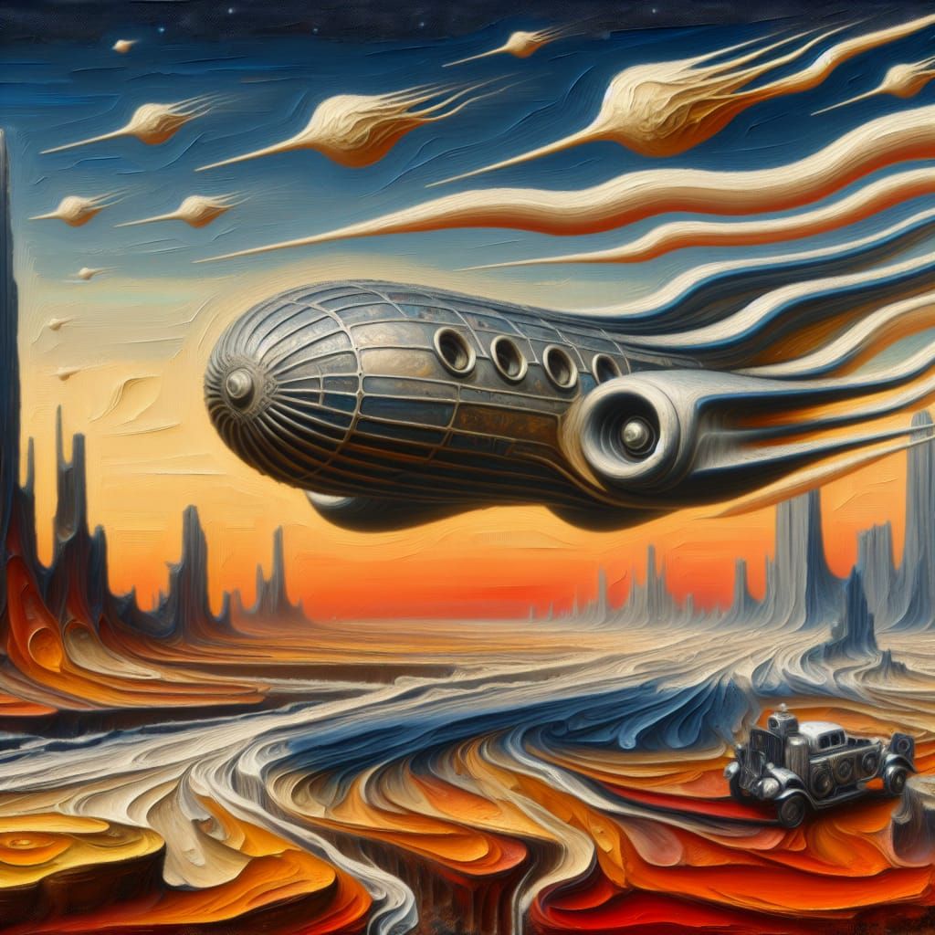 Surreal Spaceship in Melting Surrealist Oil Painting Style