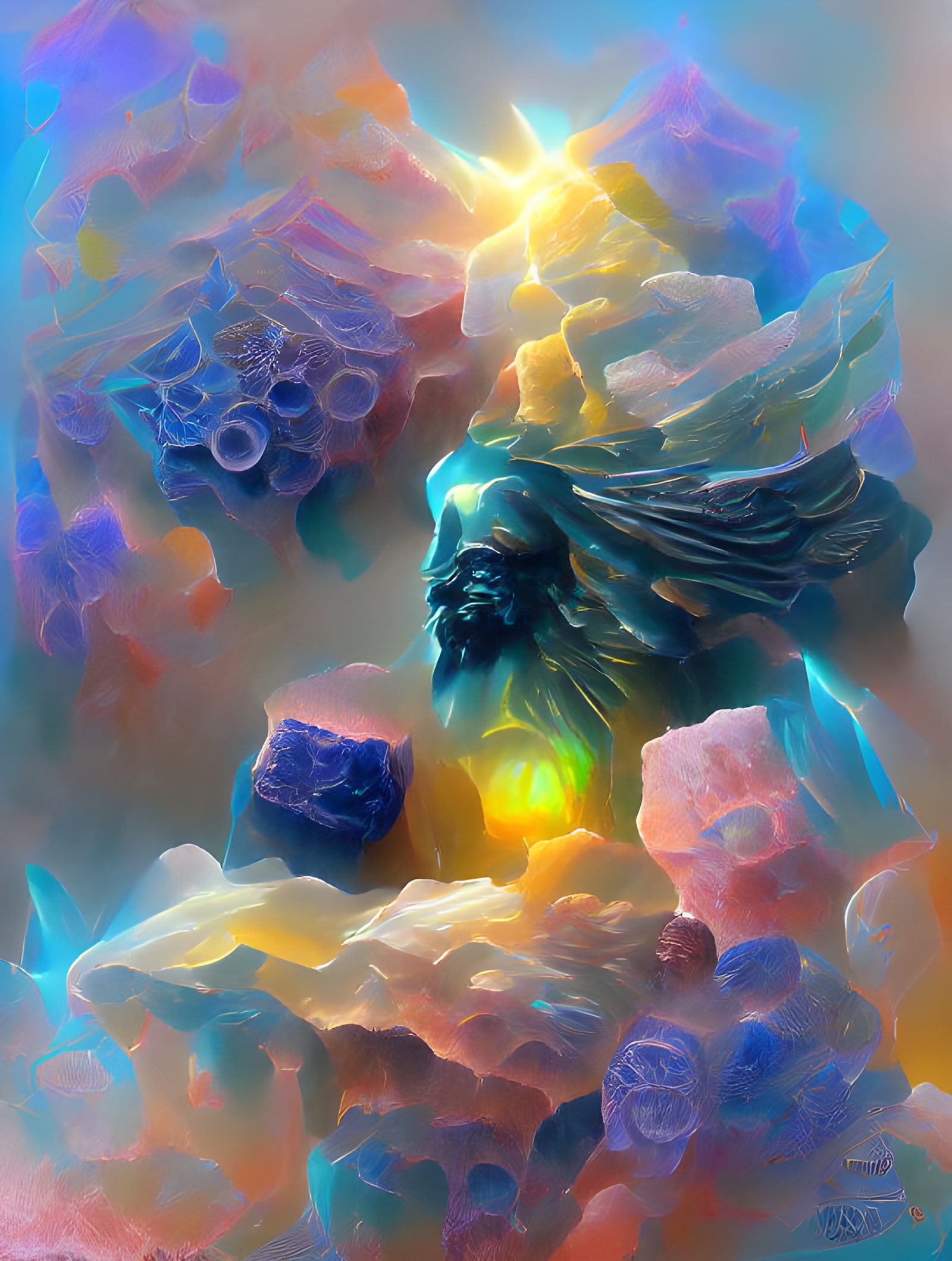 Zeus in Lyrical Abstraction with Volumetric Lighting