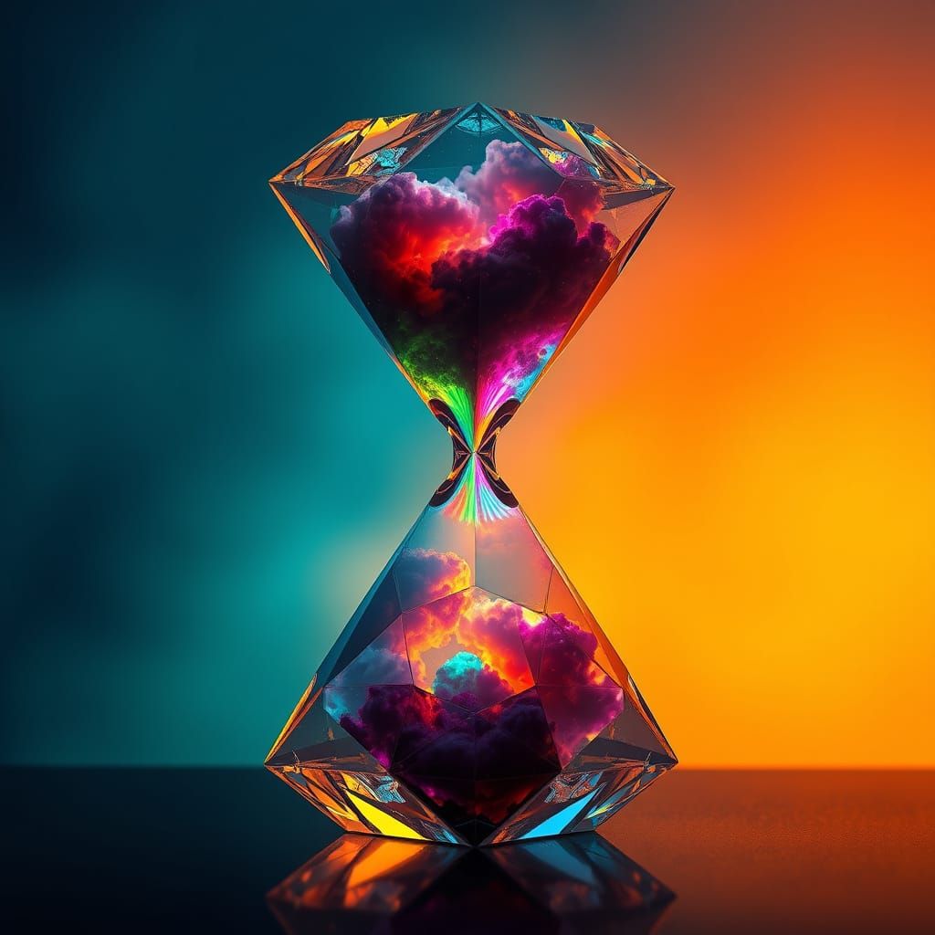 Ethereal Hourglass of Interconnected Pyramids in Vibrant, Ra...