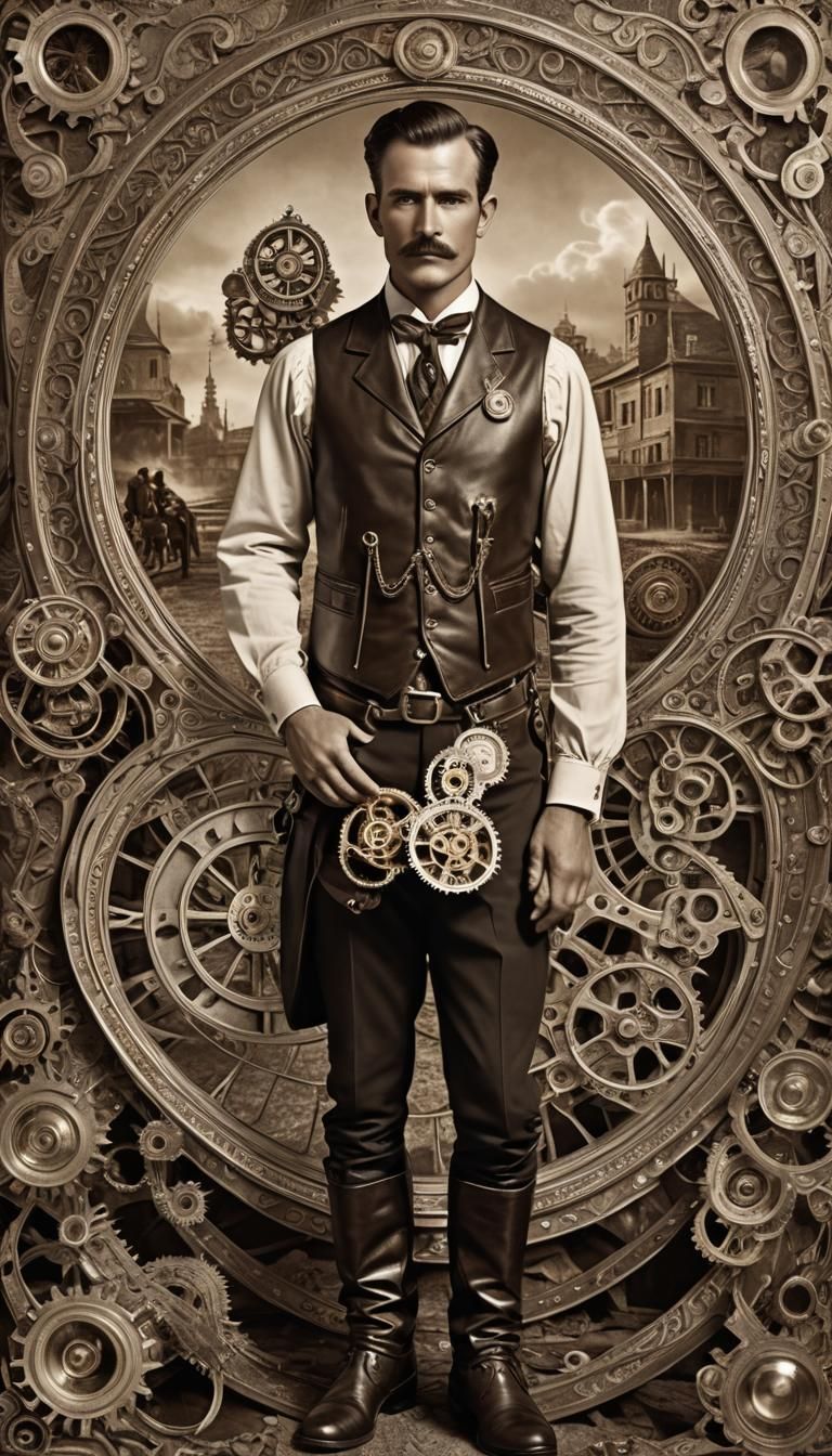Steampunk Chrononaut in Sepia-Toned Photograph