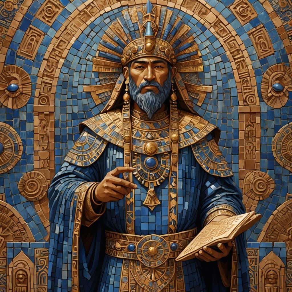 Sumerian King in Mosaic Style Digital Art
