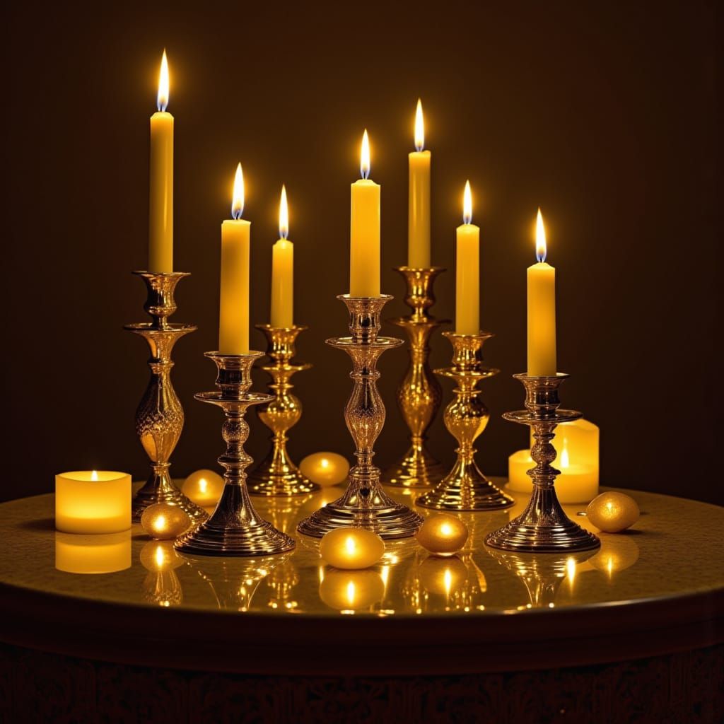 Baroque Table Scene with Luminous Lamps and Candles