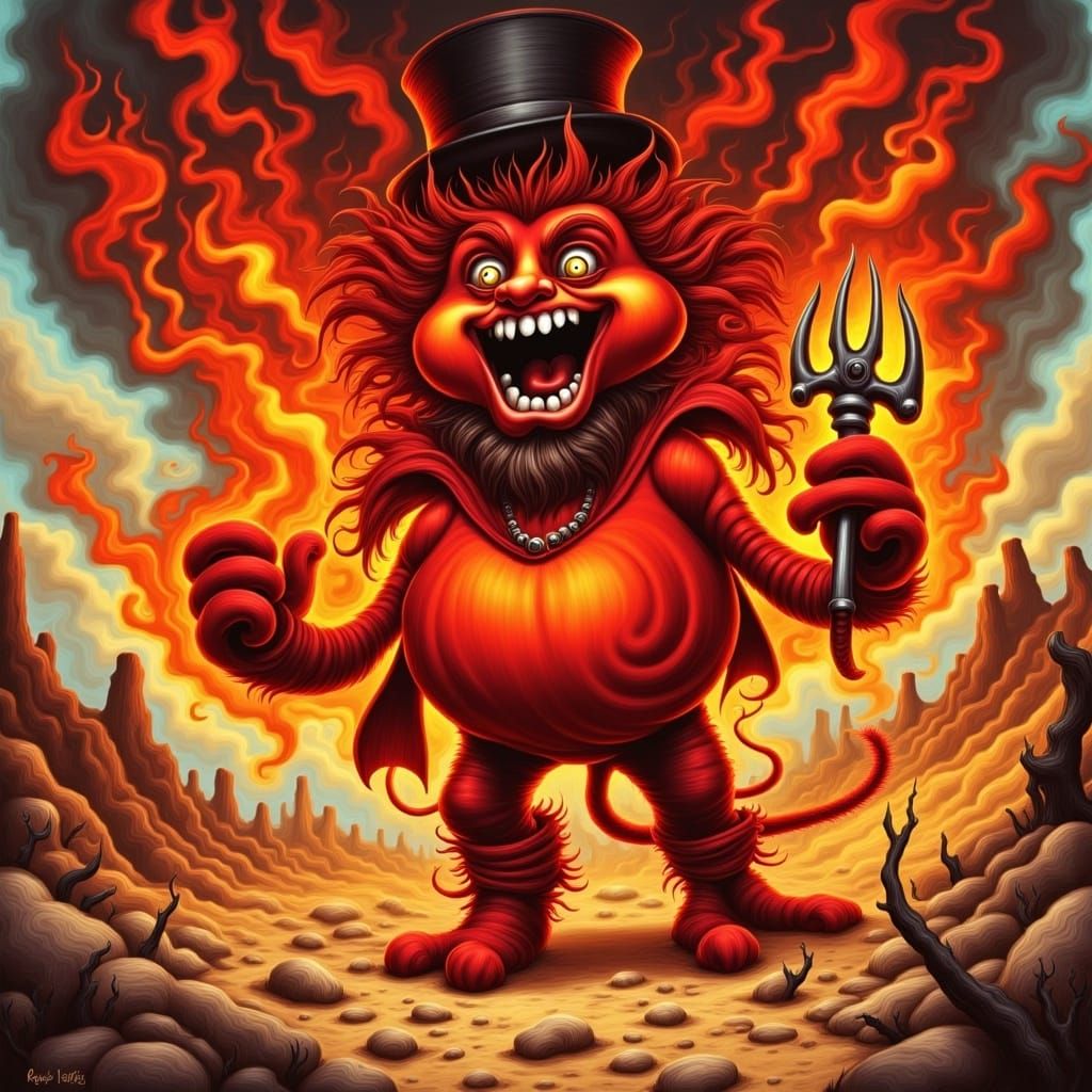 Demonic Heat Miser in Fiery Desert Landscape