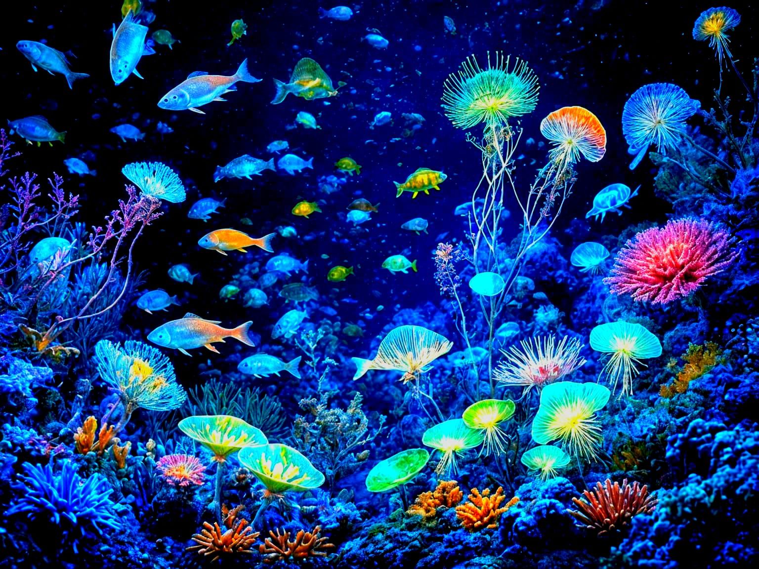 Bioluminescent Aquatic Life in Deep Ocean