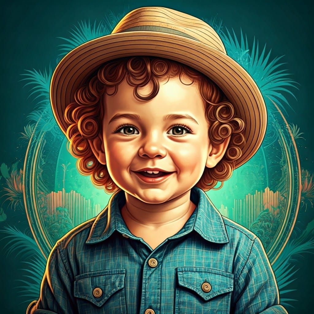 Adorable Boy Portrait in Retro-Futuristic Style