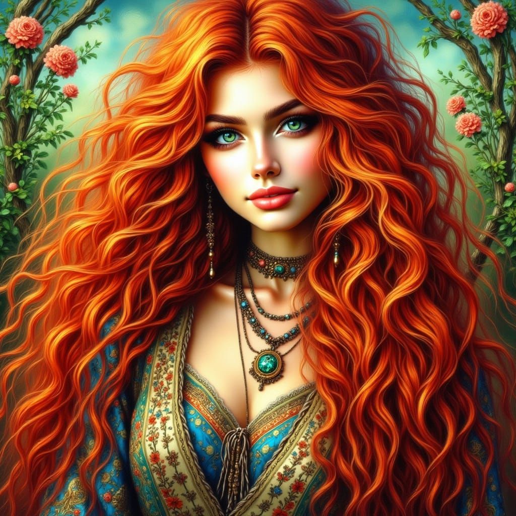 Elegant Redhead in Art Nouveau Style
