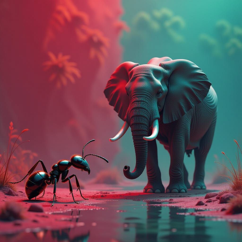 Ant and Elephant in Matte-Painted Fantasy World