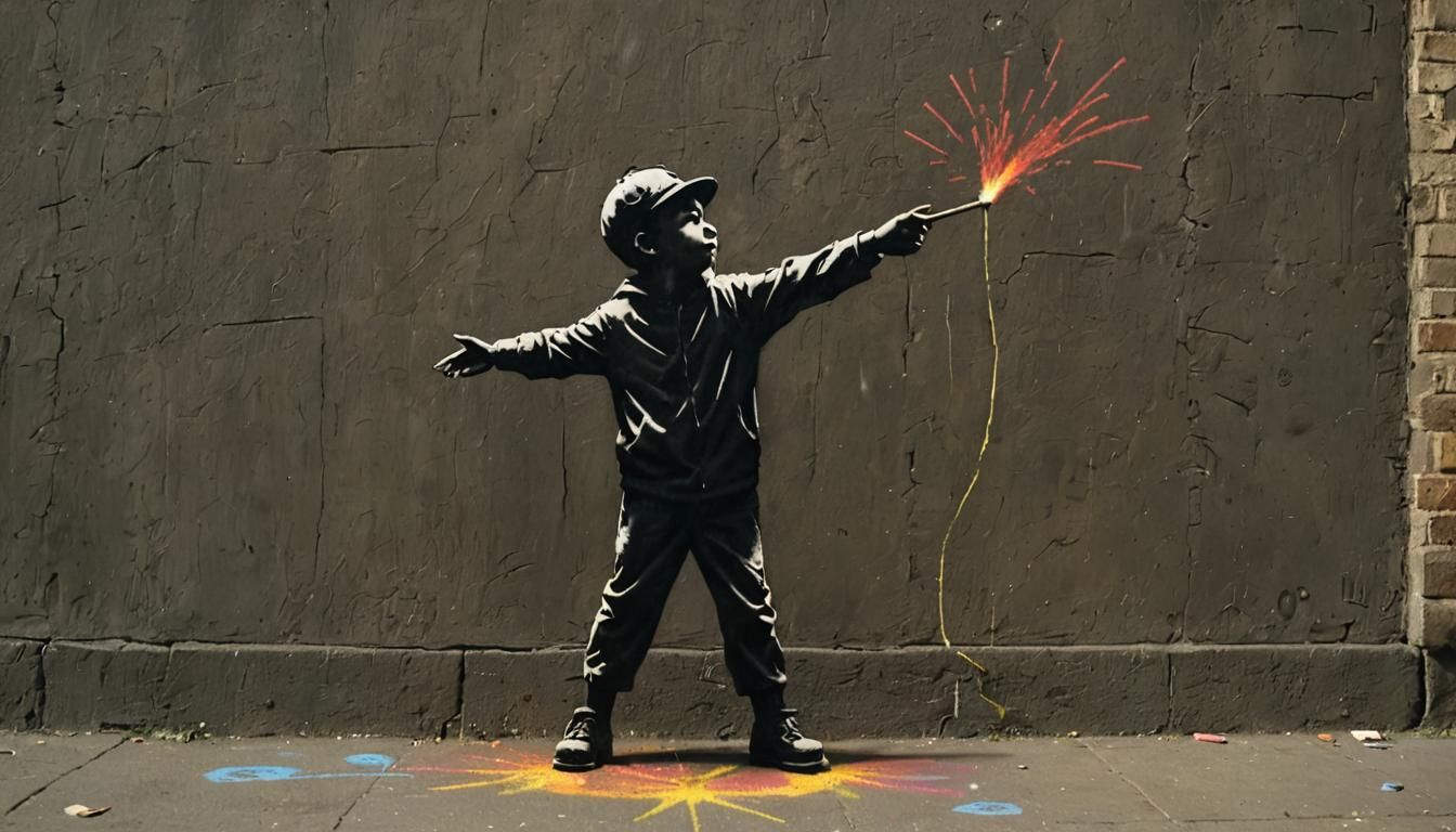 chalk drawing by Banksy