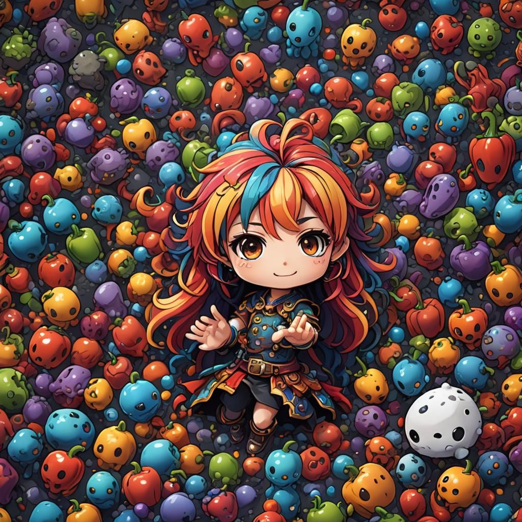 Vibrant Chibi Pepper Character in Detailed Matte Style
