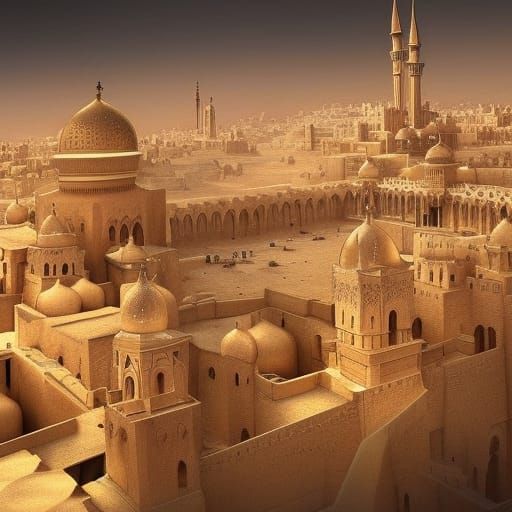 Golden Medieval Arabian City: Digital Matte Painting