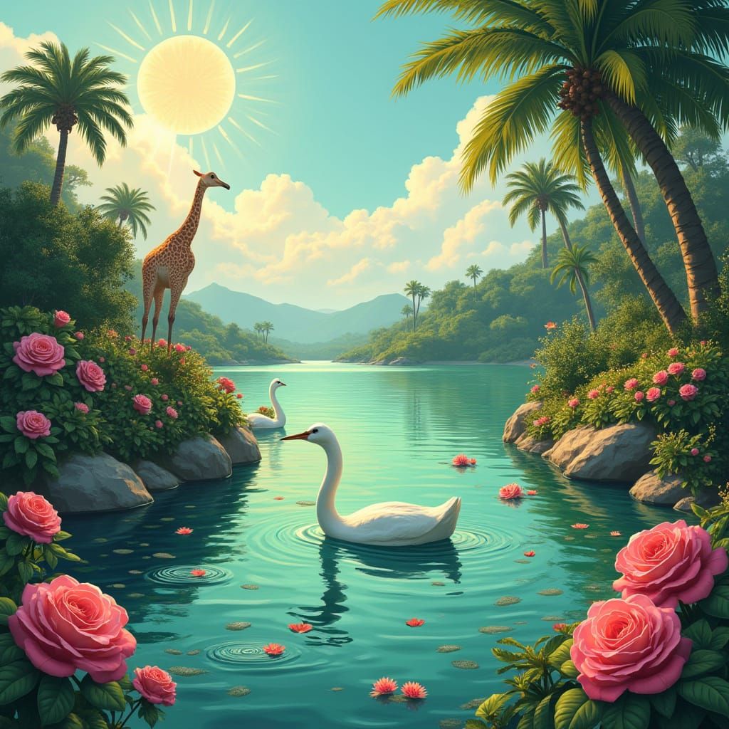 Psychedelic Water Goddess in Vibrant Landscape