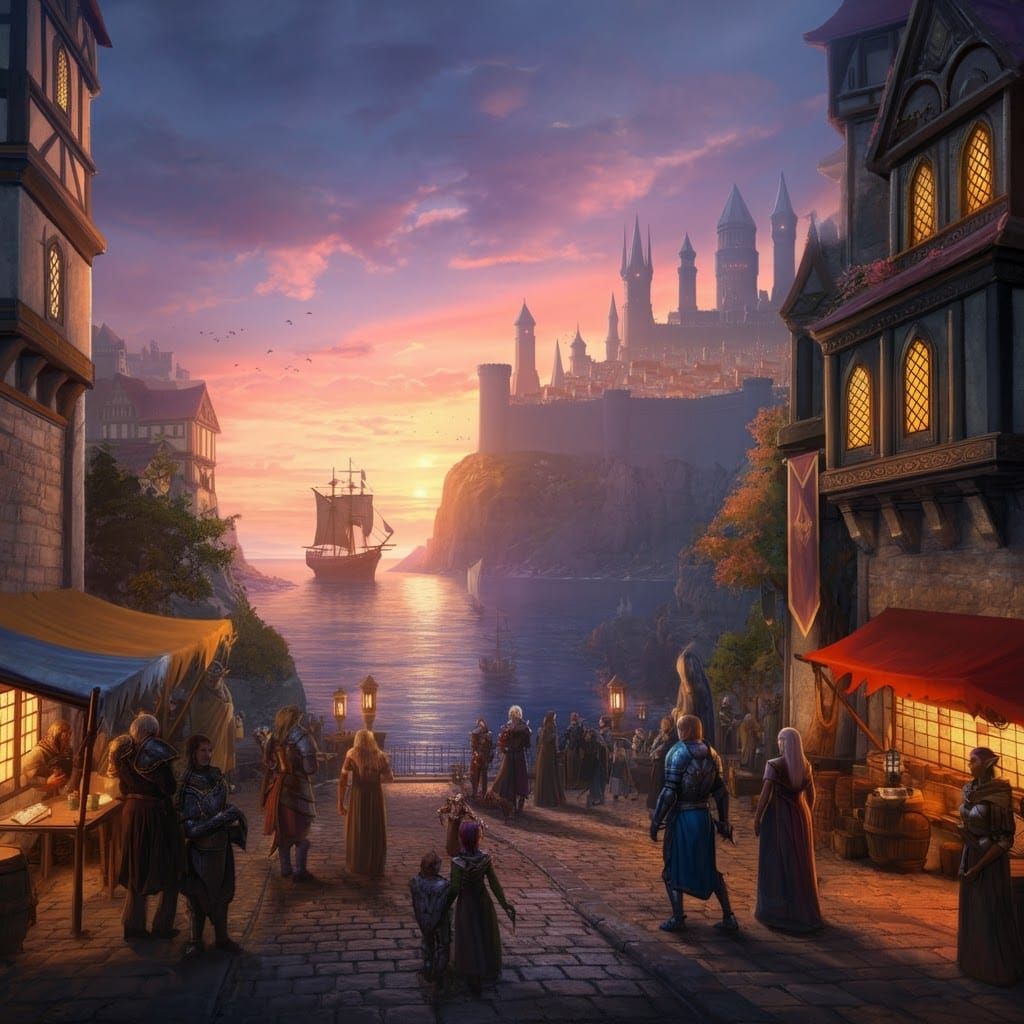 Waterdeep Sunset: A Matte Painting of Coastal Splendor