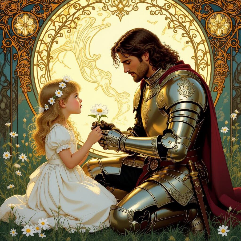 Medieval Knight Receives Flower From Enchanted Child