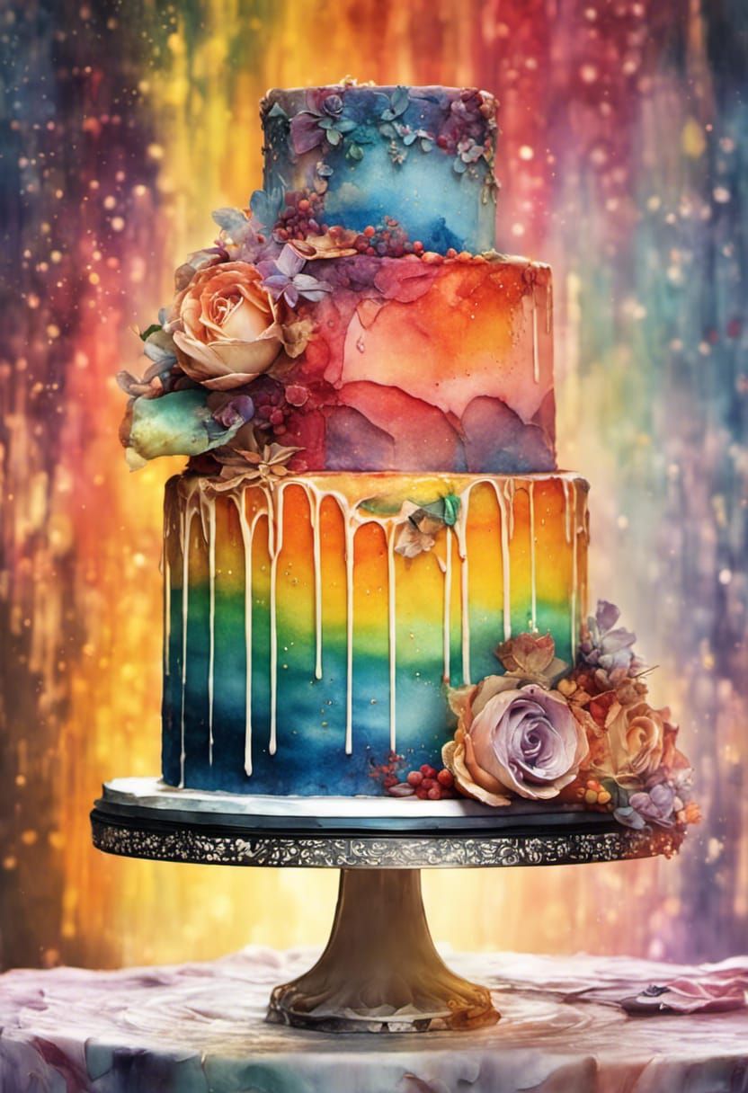 Rainbow Wedding Cake at Sunrise, Digital Art
