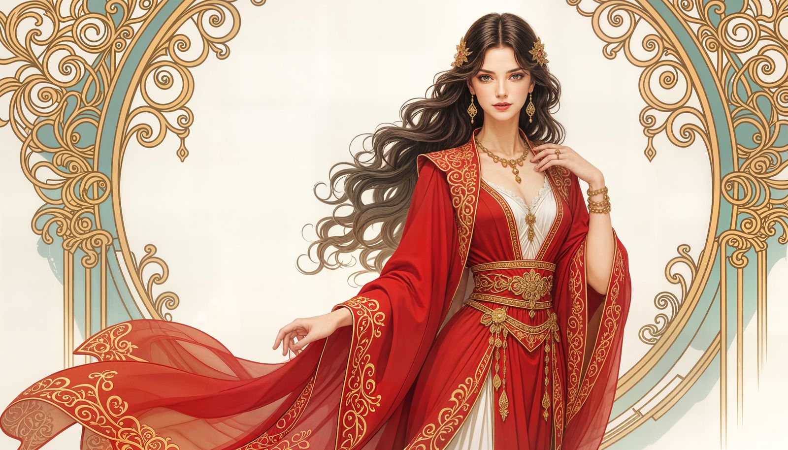 Woman in Ruby Red Robe