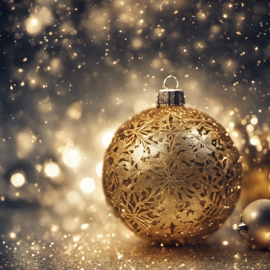 Sparkling Gold Christmas Card with Red Ornaments