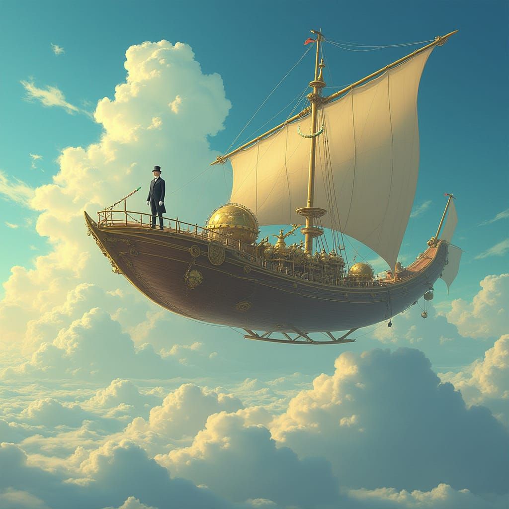 Steampunk Airship Sails Through Celestial Expanse