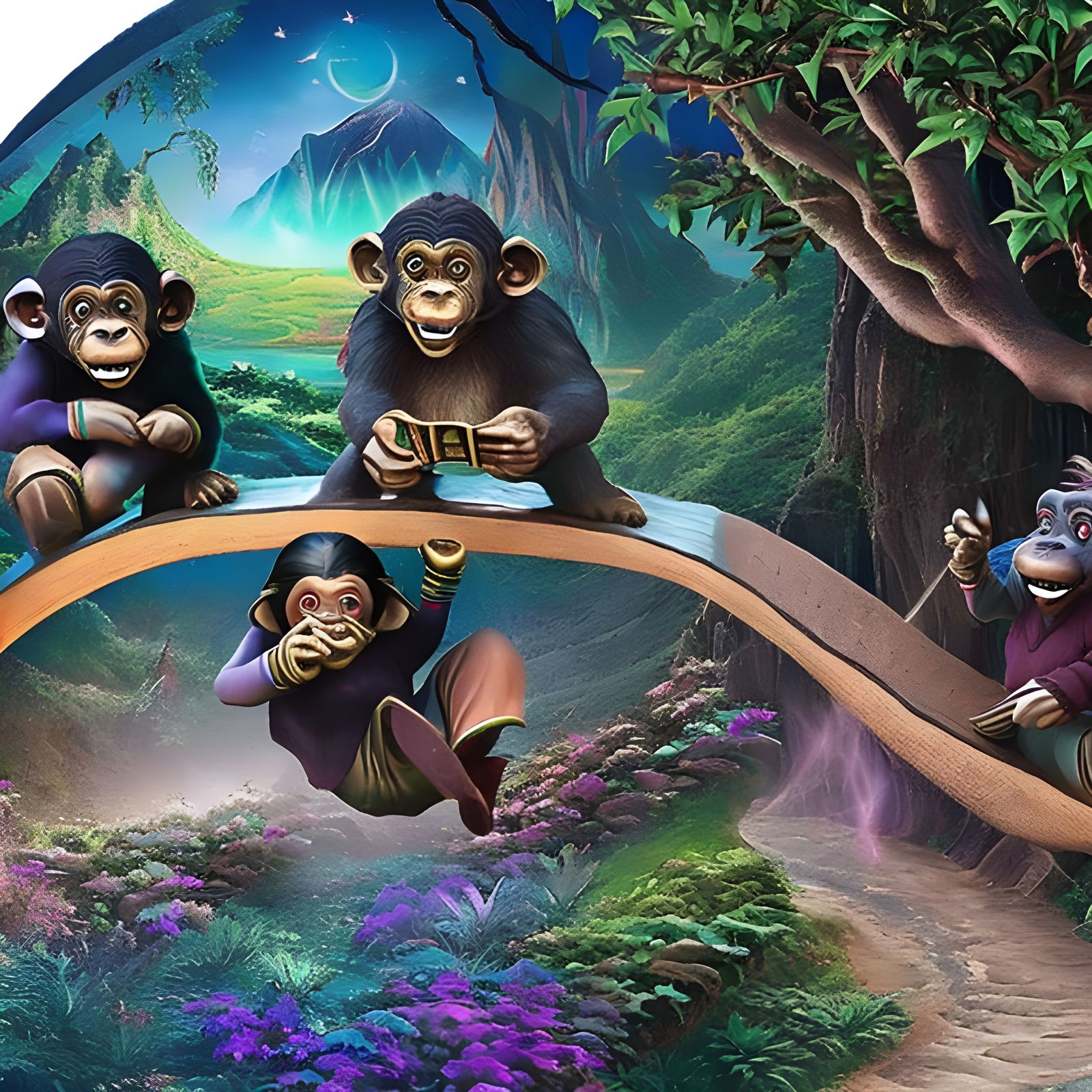 Chimpanzee Hobbit Smoking Pipe in Fantasy Wonderland