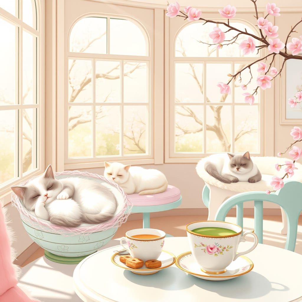 Whimsical Cat Café in Pastel Paradise