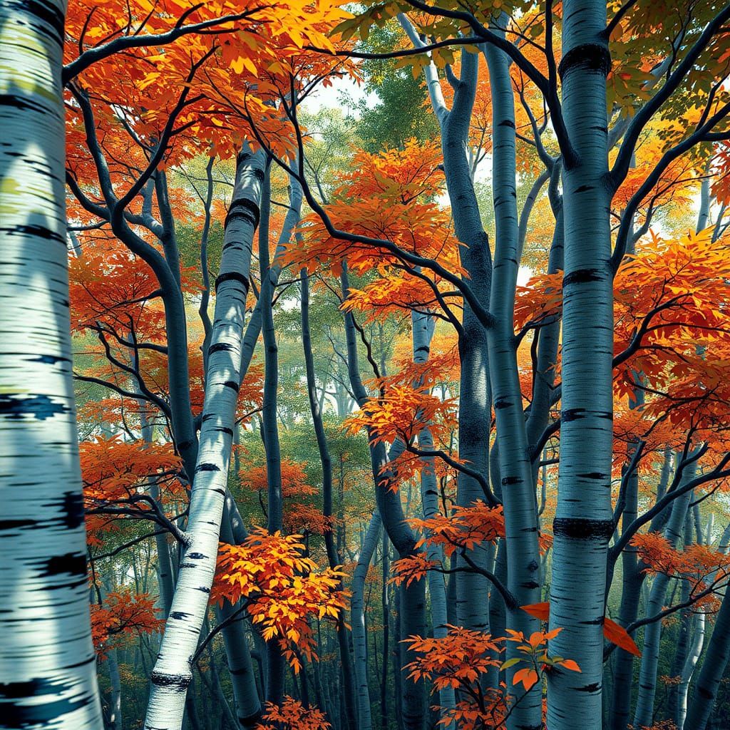 Lush Birch Forest in Vibrant Anime Style