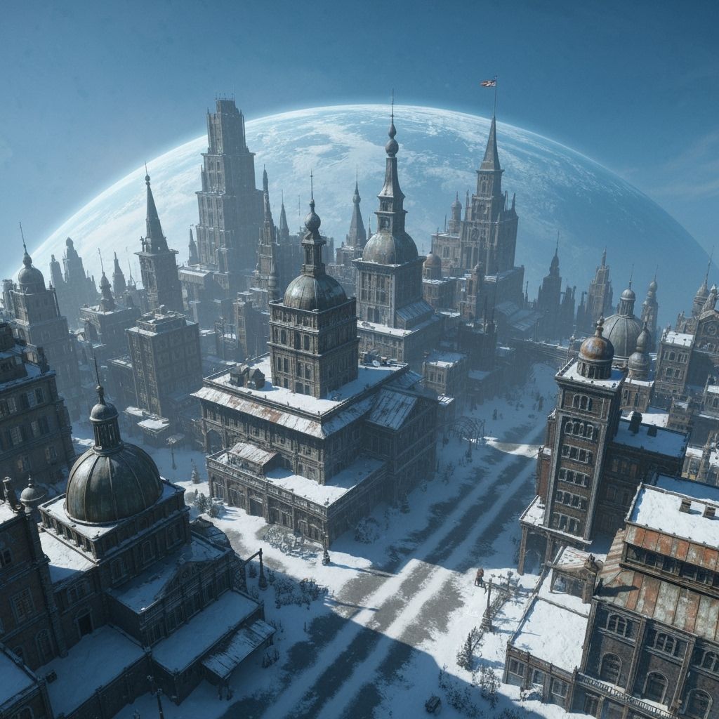 Otherworldly Pagoda City on Snowy Planet