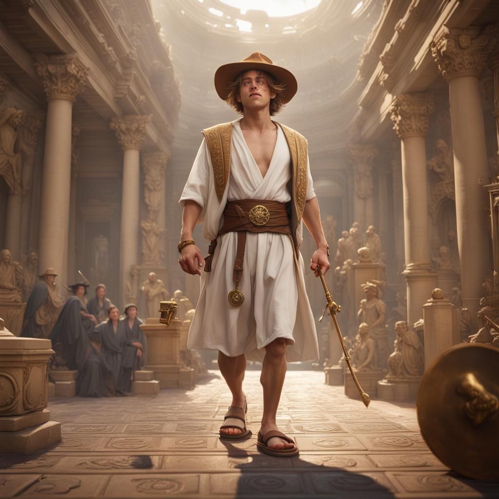 God Hermes in Toga with Staff, Detailed Digital Art