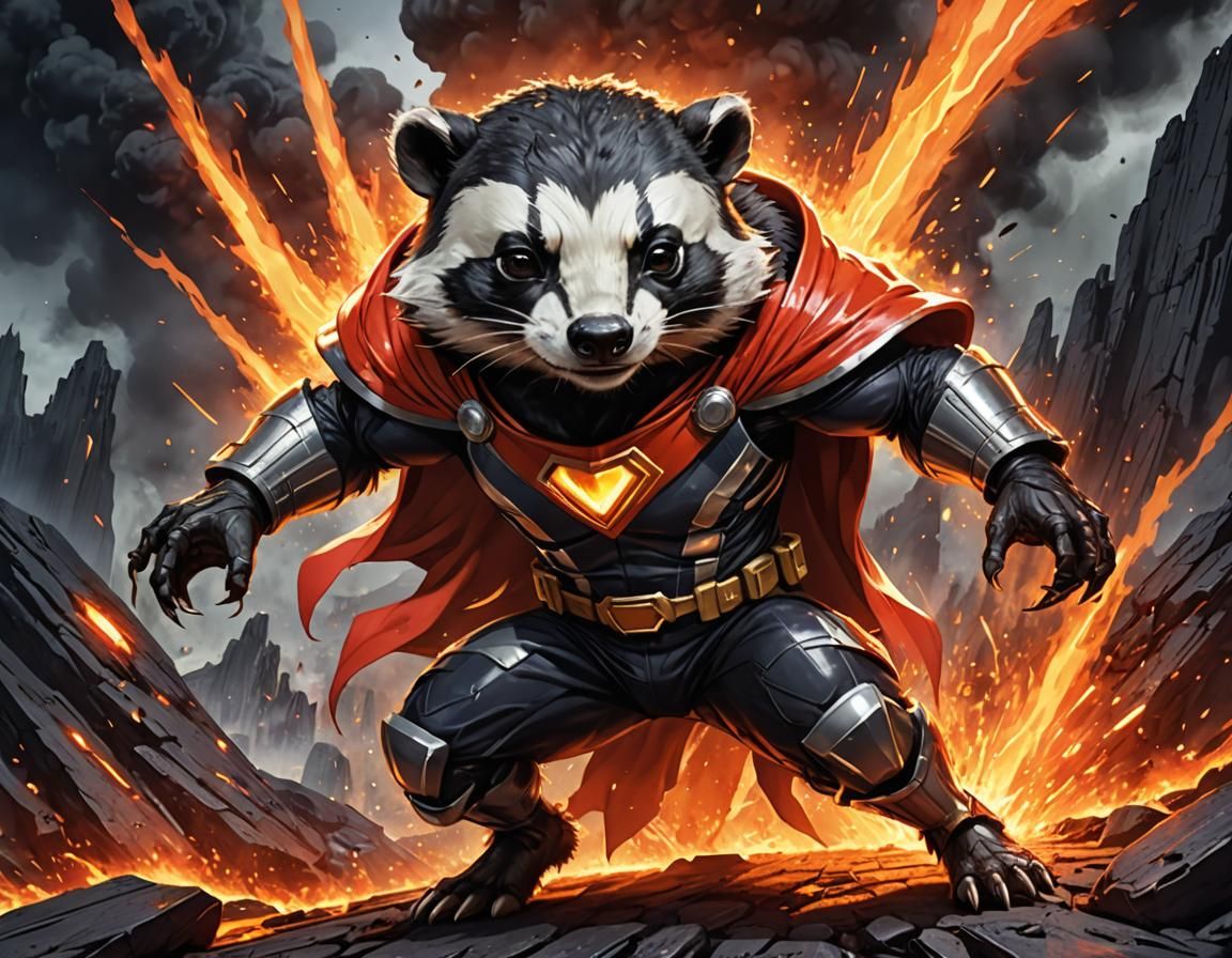 Superhero Badger Controls Lava Flow: Anime Style