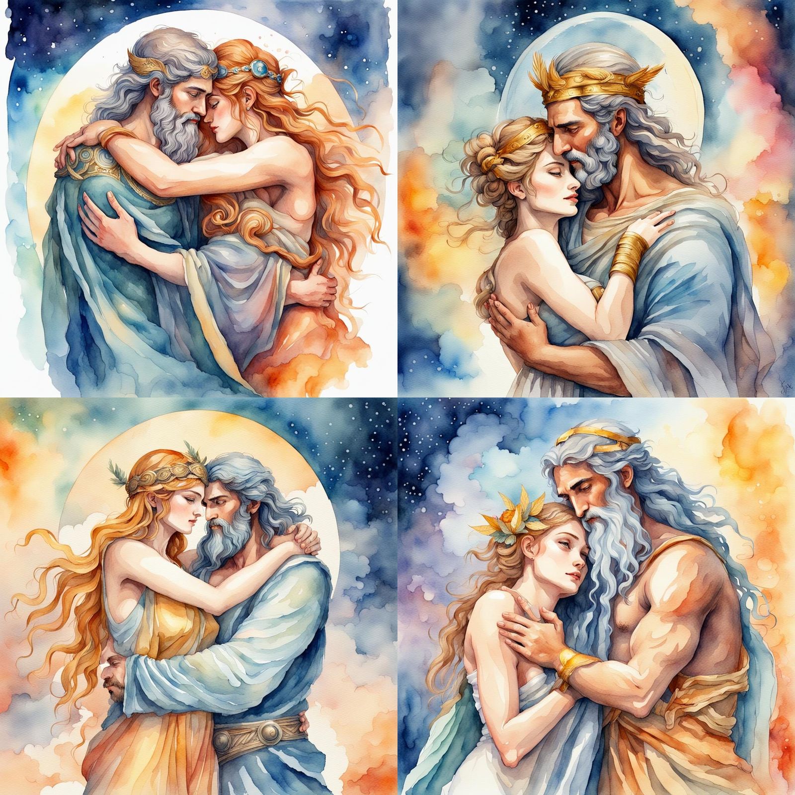 Zeus God of the Sky hugging Hera Goddess of Women