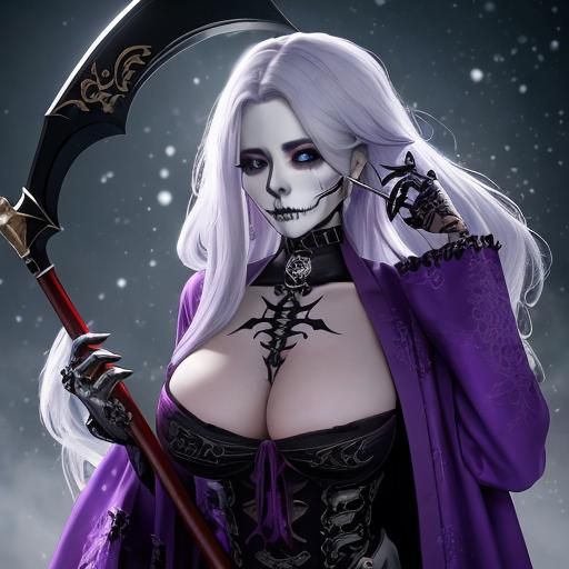 Christmas Skeleton Woman with Scythe: Detailed Matte Paintin...