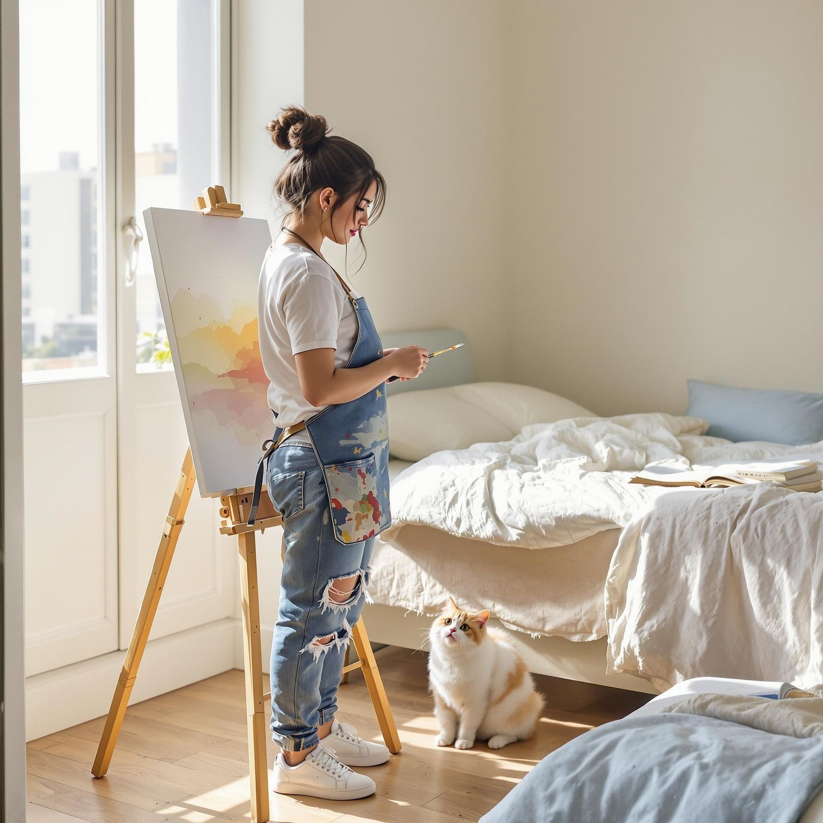 Serene Pakistani Woman Paints Watercolour in Quiet Morning M...