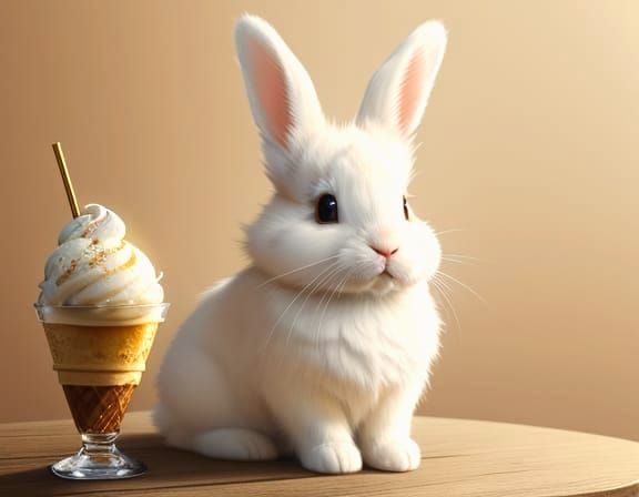 Regal Bunny with Ice Cream, Vector Art Splash