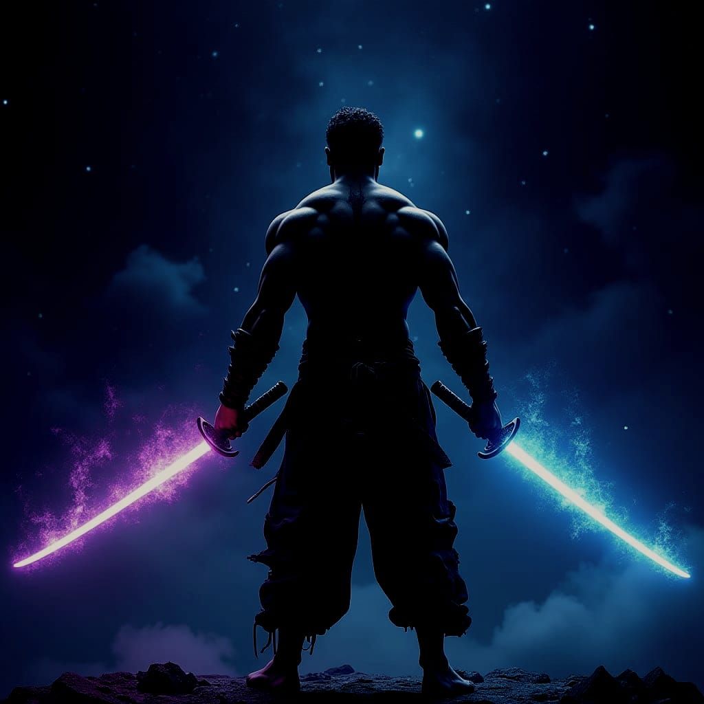 Dual Magic Katana Wielder in Fantasy Art