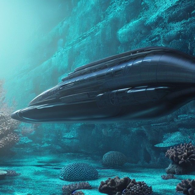 Futuristic Submarine Amidst Coral Reefs in 8K