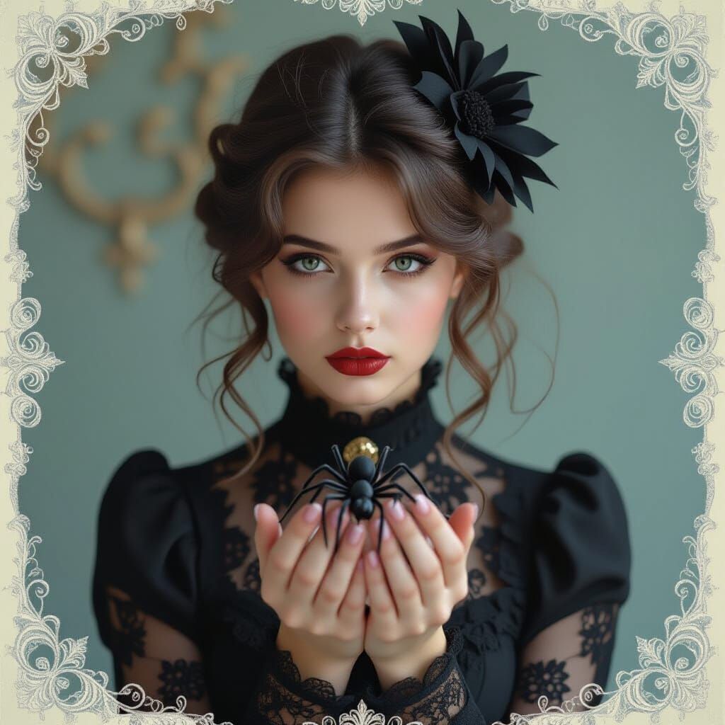 Gothic Woman with Spider in Victorian Setting
