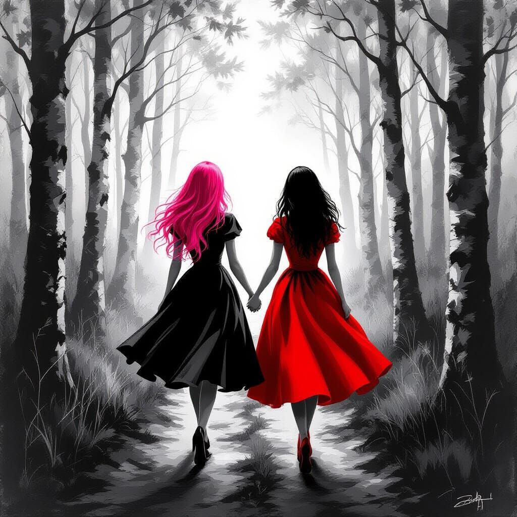 Surreal Forest Walk in Black and White