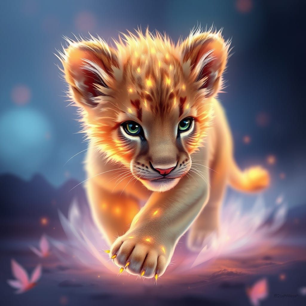 Luminous Lion Cub in Vibrant Neon Glow