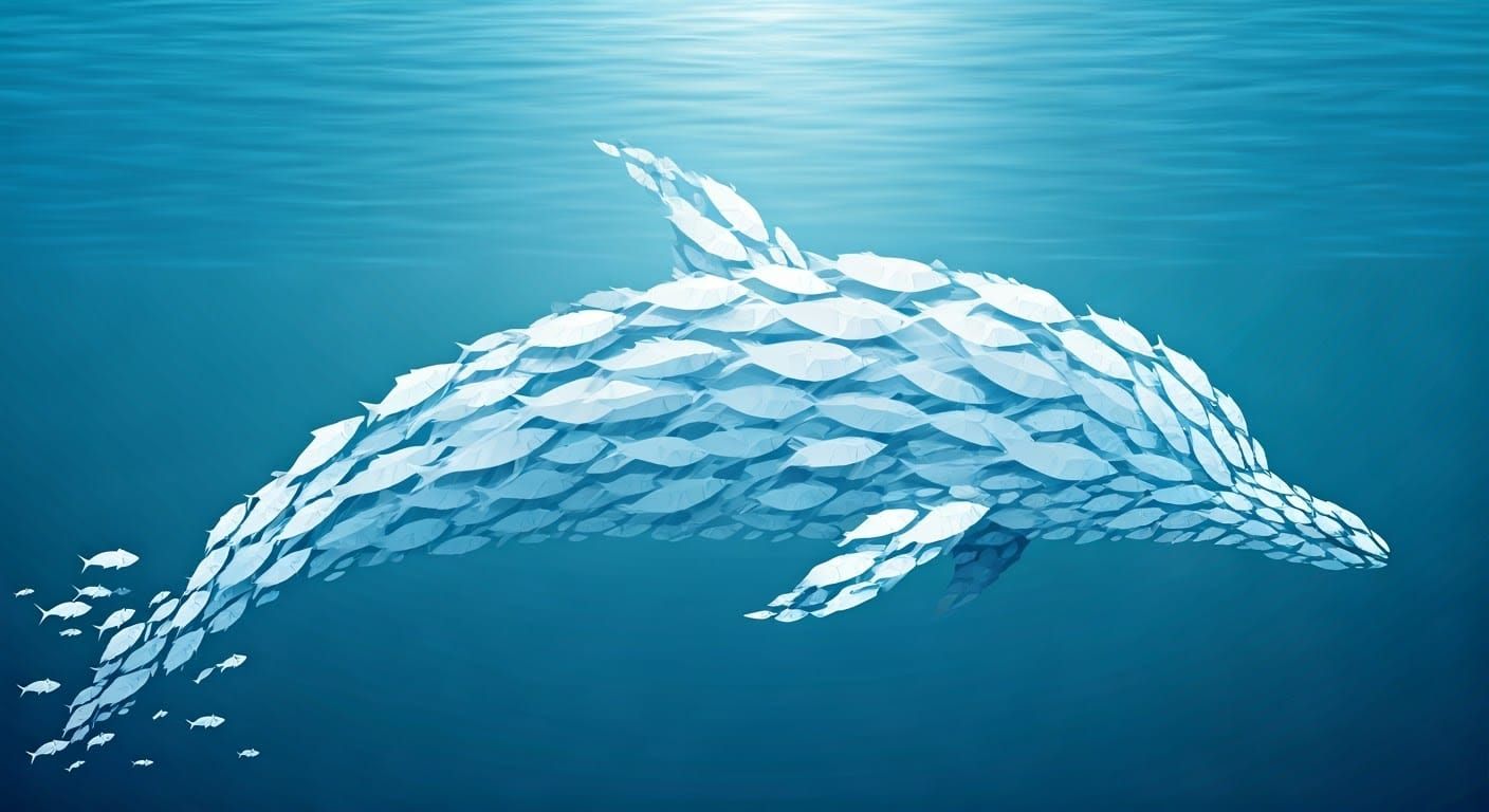 Origami Dolphin Formed by Folds of Fish