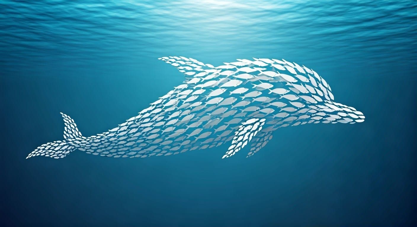 Abstract Origami Dolphin in Oceanic Harmony