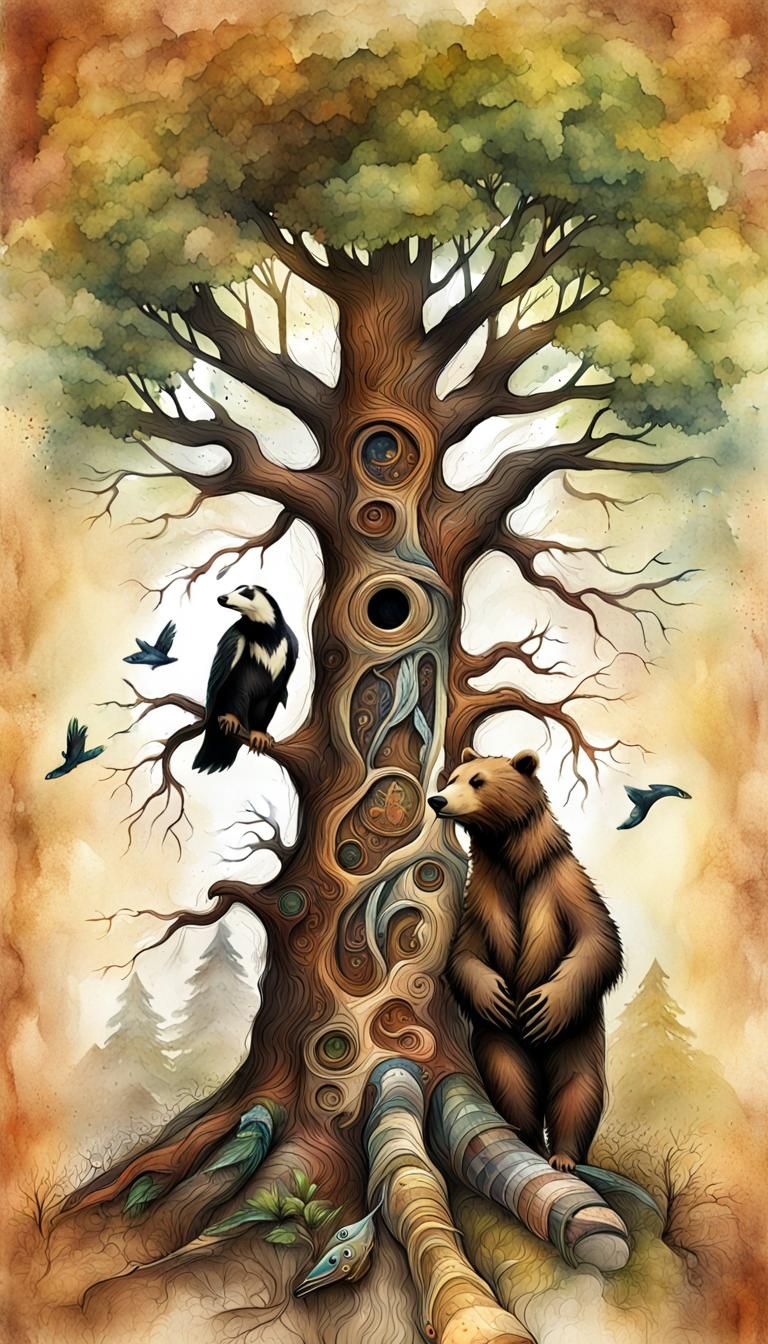 American Indian Totem: Digital Watercolor Illustration