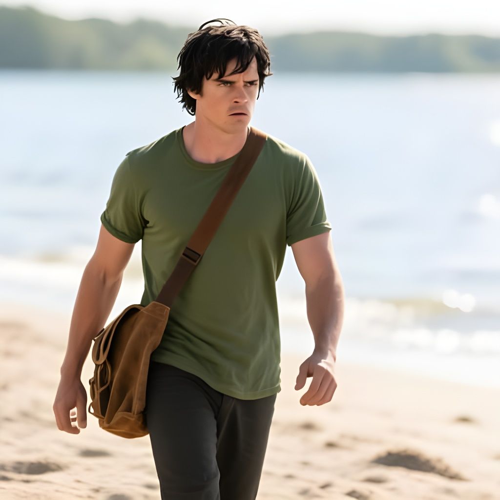 Walker Scobell as Percy Jackson on Sandy Beach