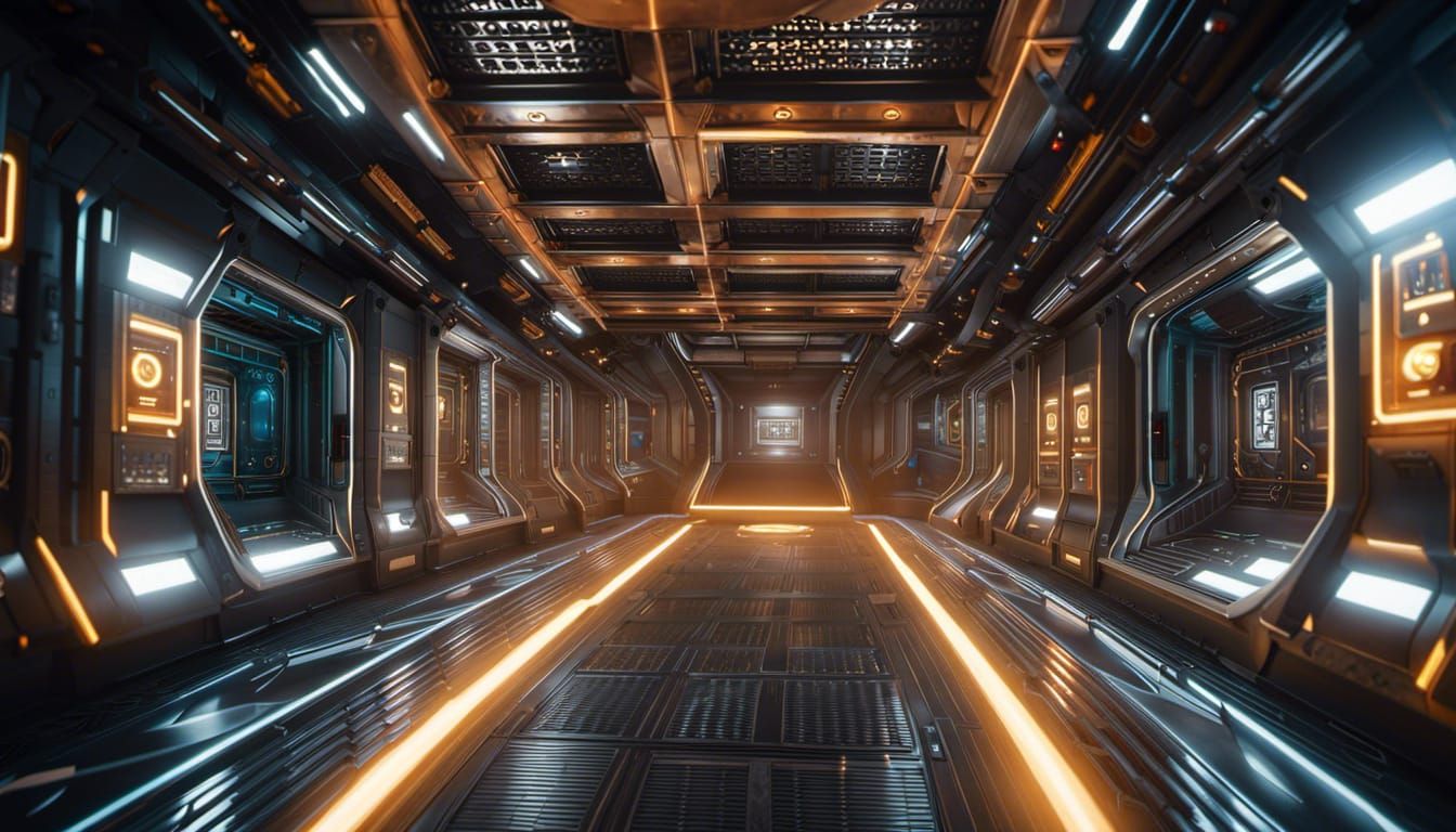 Spaceship Hallway Shootout in Hyperreal Detail