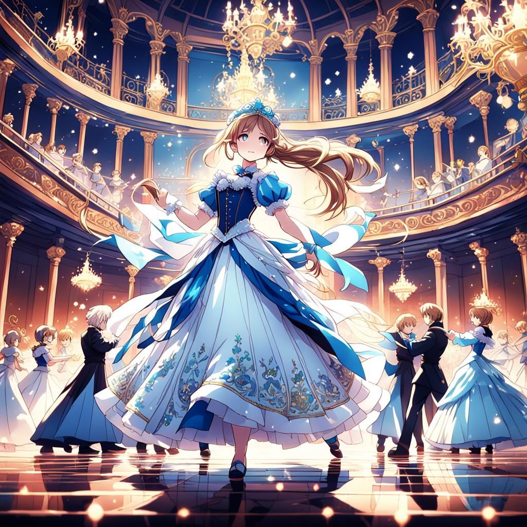 Snow Princess Dancing in Anime Ballroom
