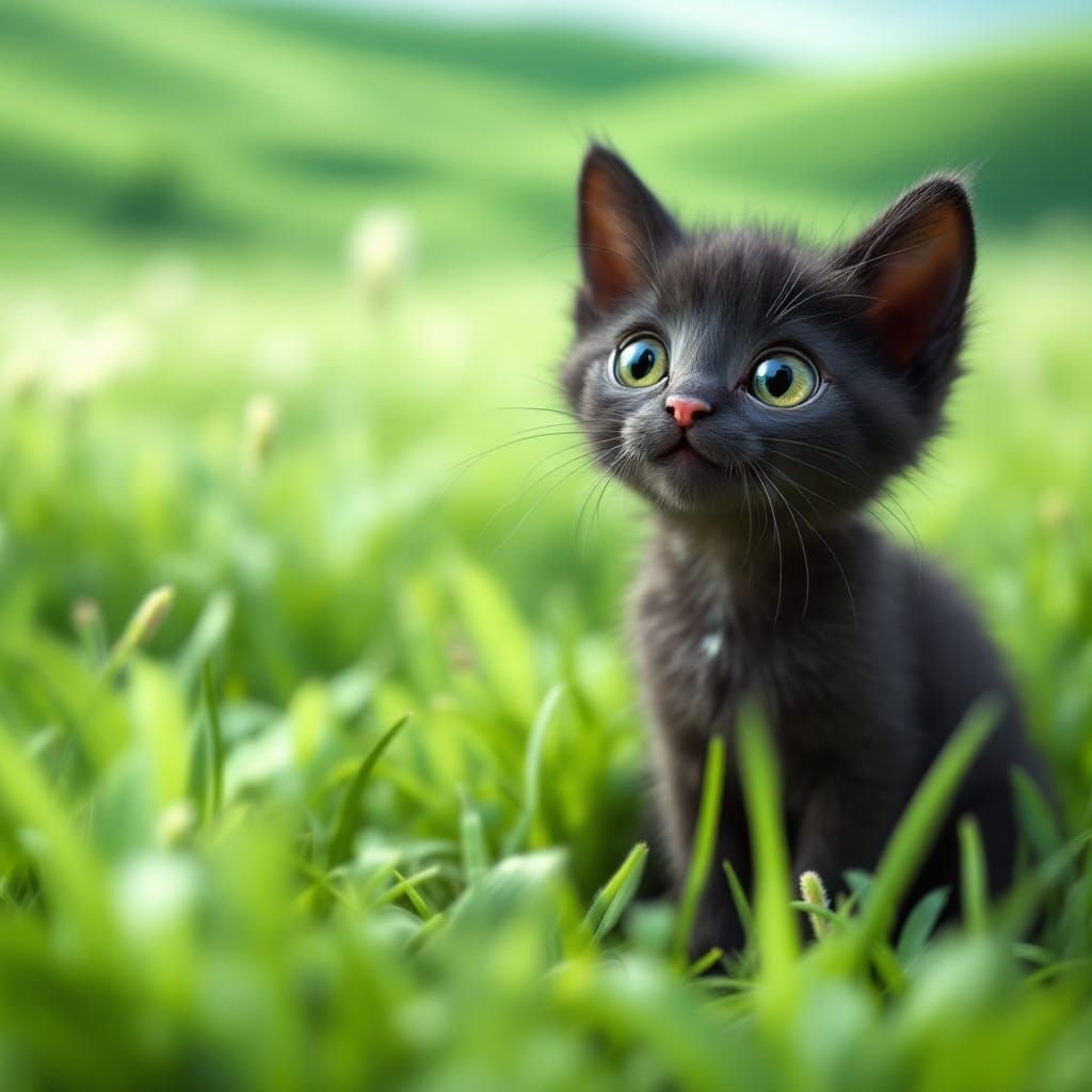 The viewer is at an elevated Birds Eye perspective looking down 

 a highly detailed, close-up portrait of an adorable, ...