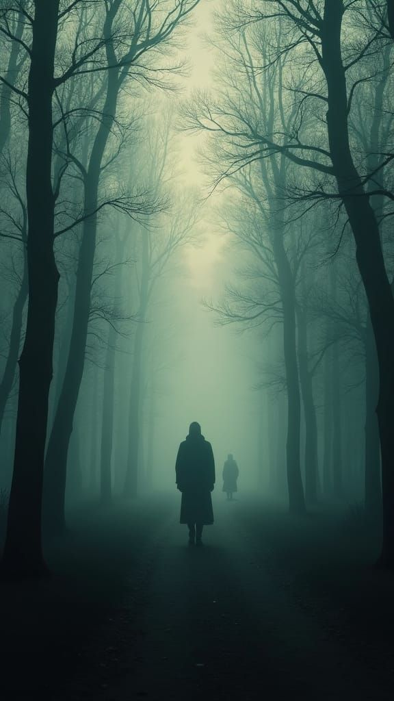 Misty Forest Silhouette in Romantic Style