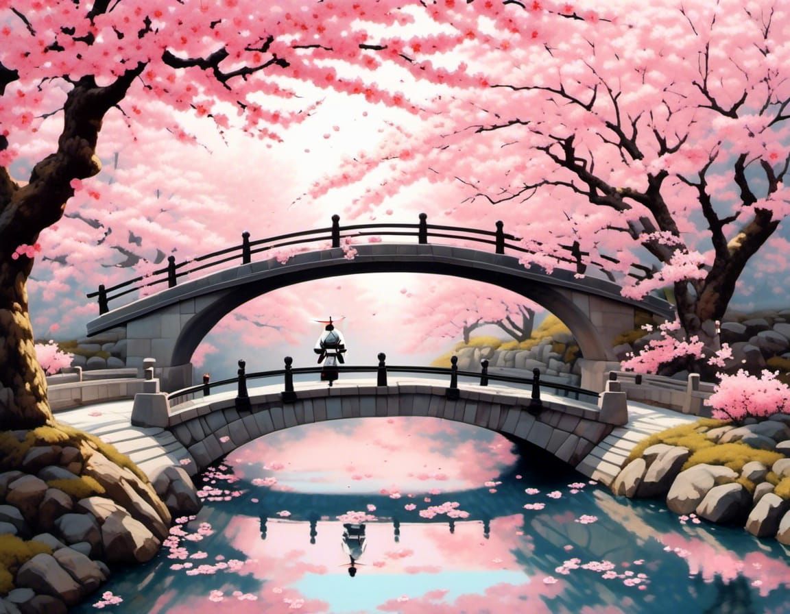 Samurai Under Cherry Blossoms in Japan